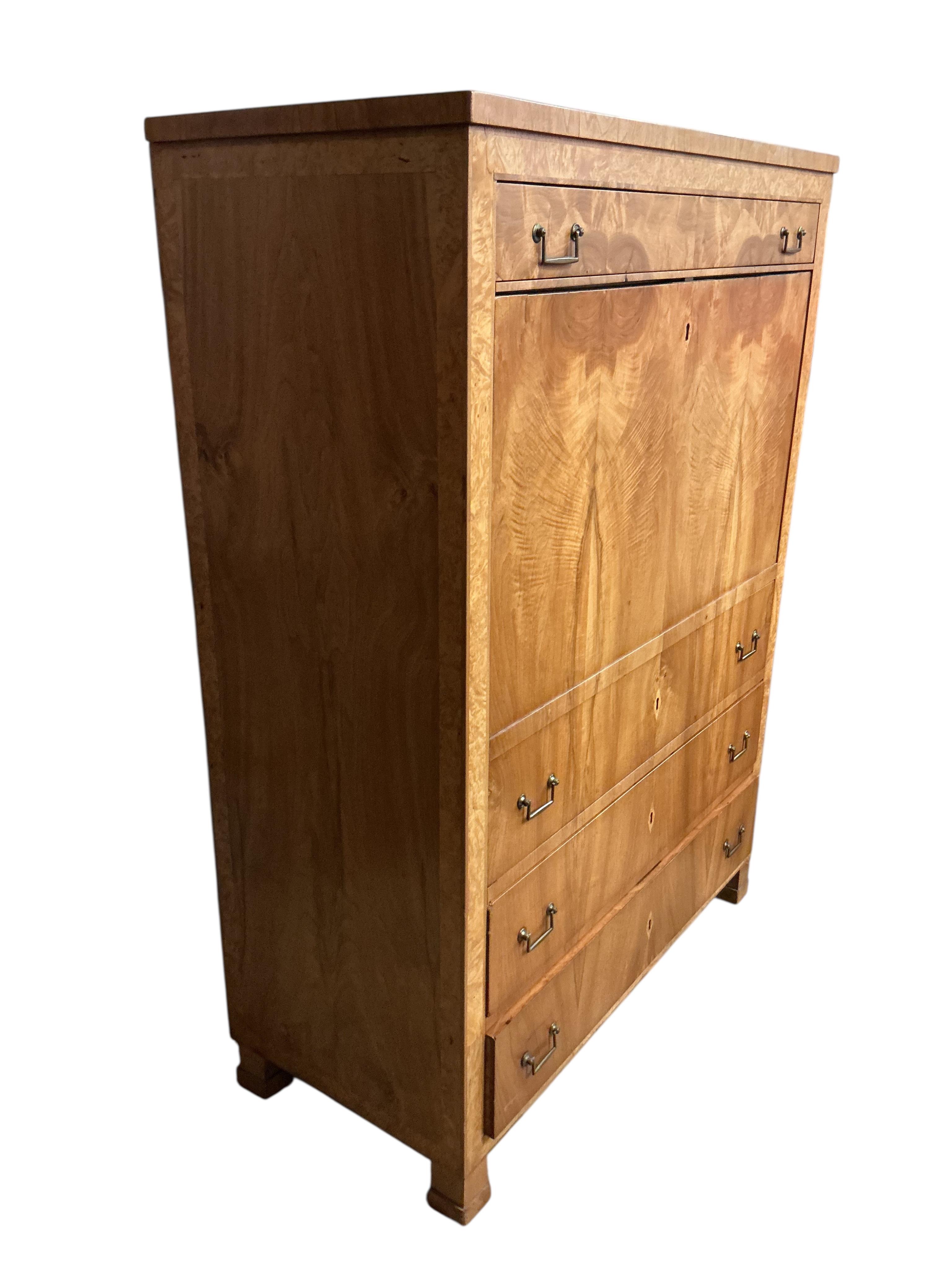 A 19th century Swedish walnut secretaire abattant, width 97cm, depth 45cm, height 136cm